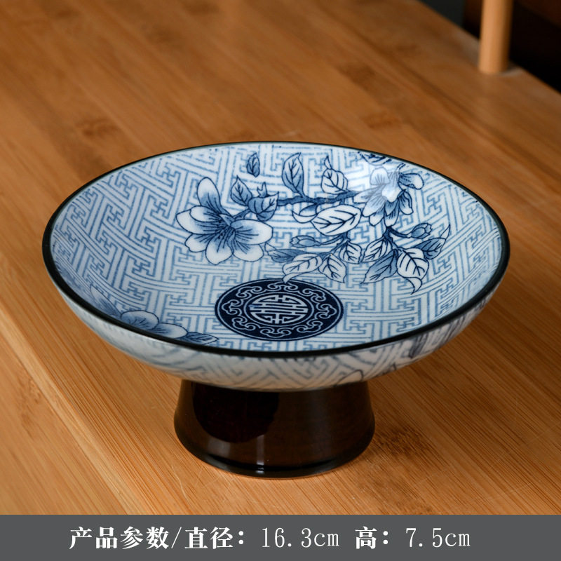 青花瓷绿植托盘盆栽苔藓球花盆日式花道插花样板房间书房茶室摆件