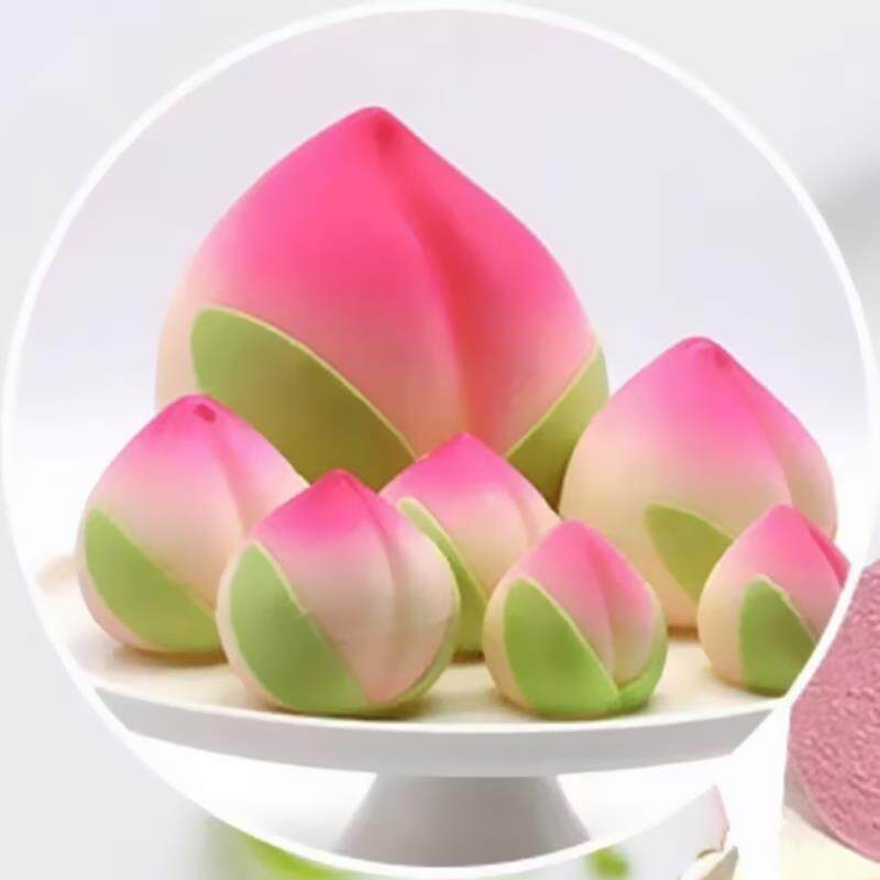 粉红色大小寿桃蛋糕装饰摆件老人生日蛋糕祝寿贺寿代可可脂巧克力