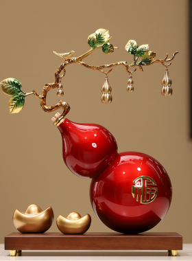 禄金属珐琅彩鸿葫芦摆件新中式客厅电视装饰礼