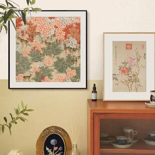 花卉卧室装 丹枫呦鹿图新中式 饰画中古风中国风玄关挂画茶室民宿画