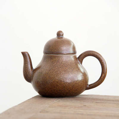粗陶梨形茶壶陶瓷功夫茶具泡茶壶单壶家用复古茶叶末釉结晶泡茶器
