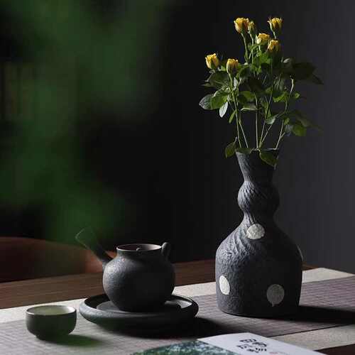 手绘景德镇花插陶艺家陶银花瓶批发彩花 中式 手器粗纯作