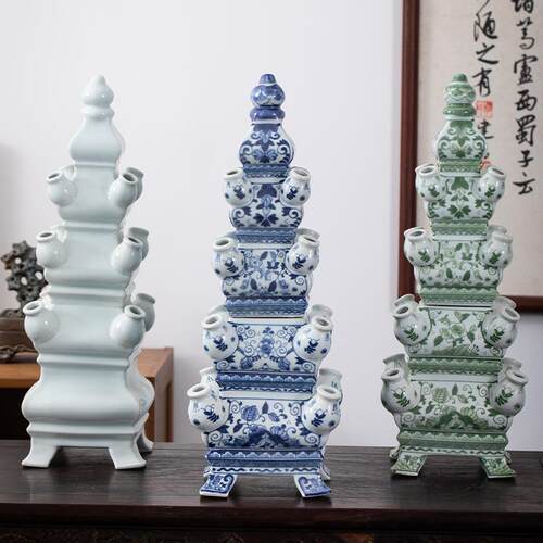 景德镇陶瓷宝塔高46厘米青花瓷陶瓷花瓶落地陶瓷摆件别墅陶瓷花瓶