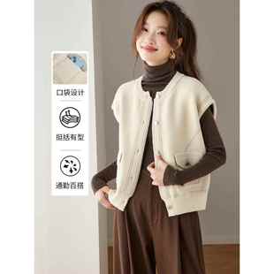 设计感针织马甲女短款秋装2025新款显瘦短袖开衫外套春秋百搭外搭