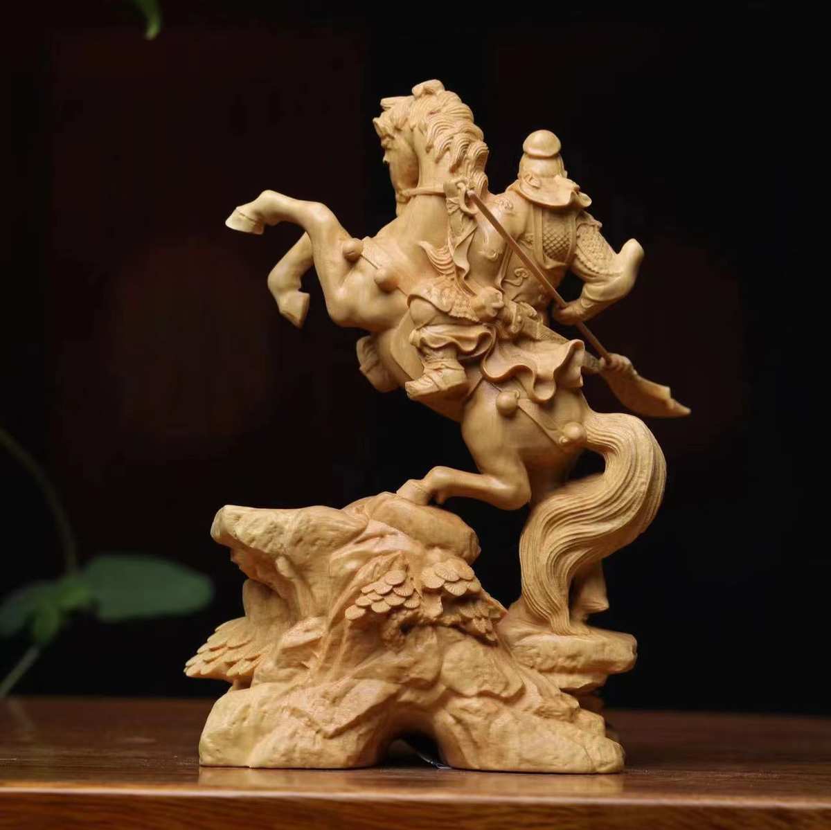 跨马关公小叶黄杨木雕关二爷摆件实木文玩木质工艺品家居财神像