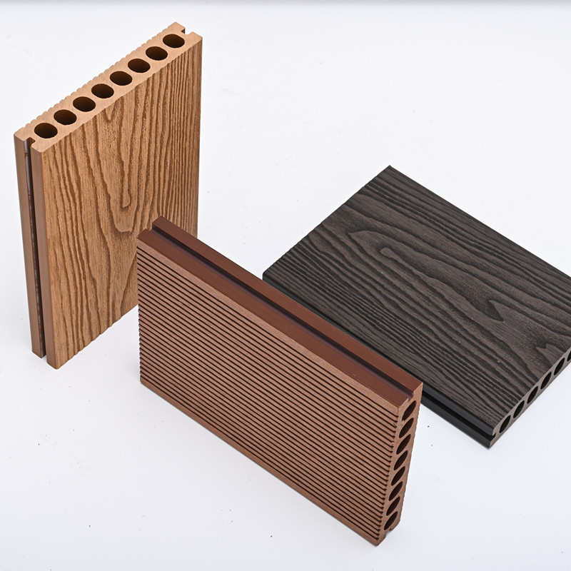 户外塑木地板露台室外阳台庭院防腐在线压花圆孔共挤塑木板