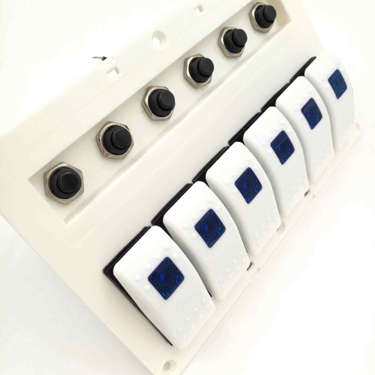 热销六位汽车游艇翘板开关白色面板带过载保护器LED灯