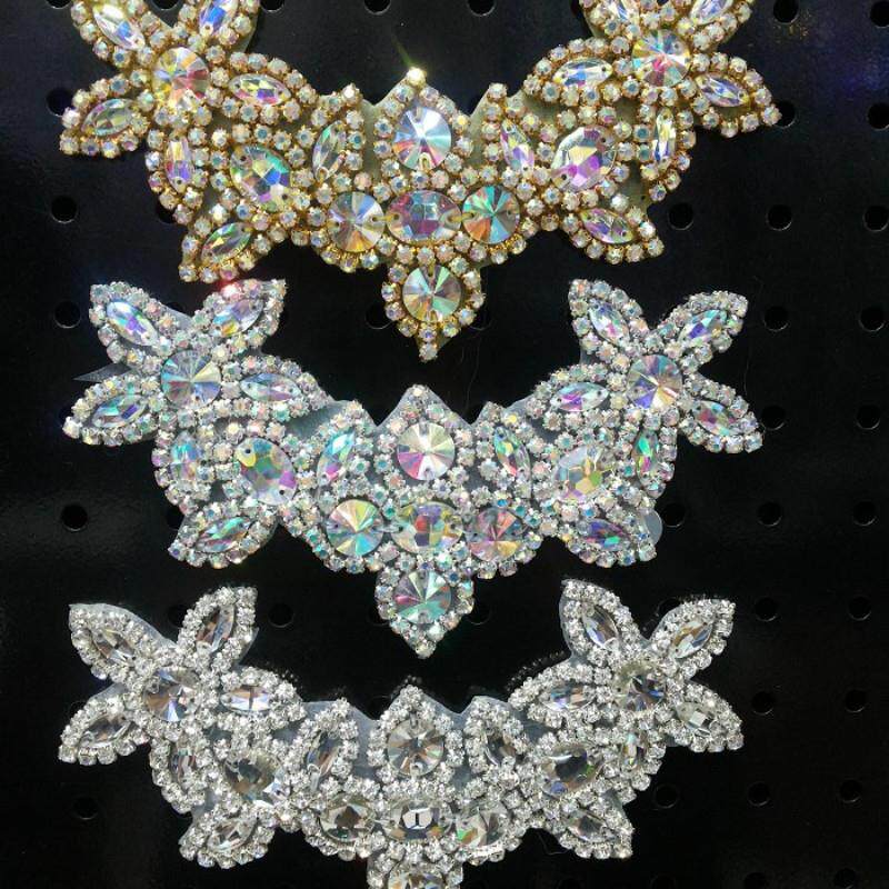 闪亮金AB彩钻五角星钻花衣服裙子领部装饰钻背胶布贴镶钻服装辅料