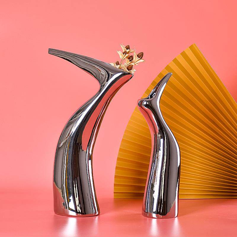 新中式镀银创意陶瓷花瓶摆件样板间酒店售楼处酒吧客厅玄关软装饰