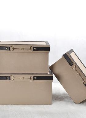 家用皮革收纳整理箱衣帽间储物箱样板房软装摆件酒店轻奢收纳箱