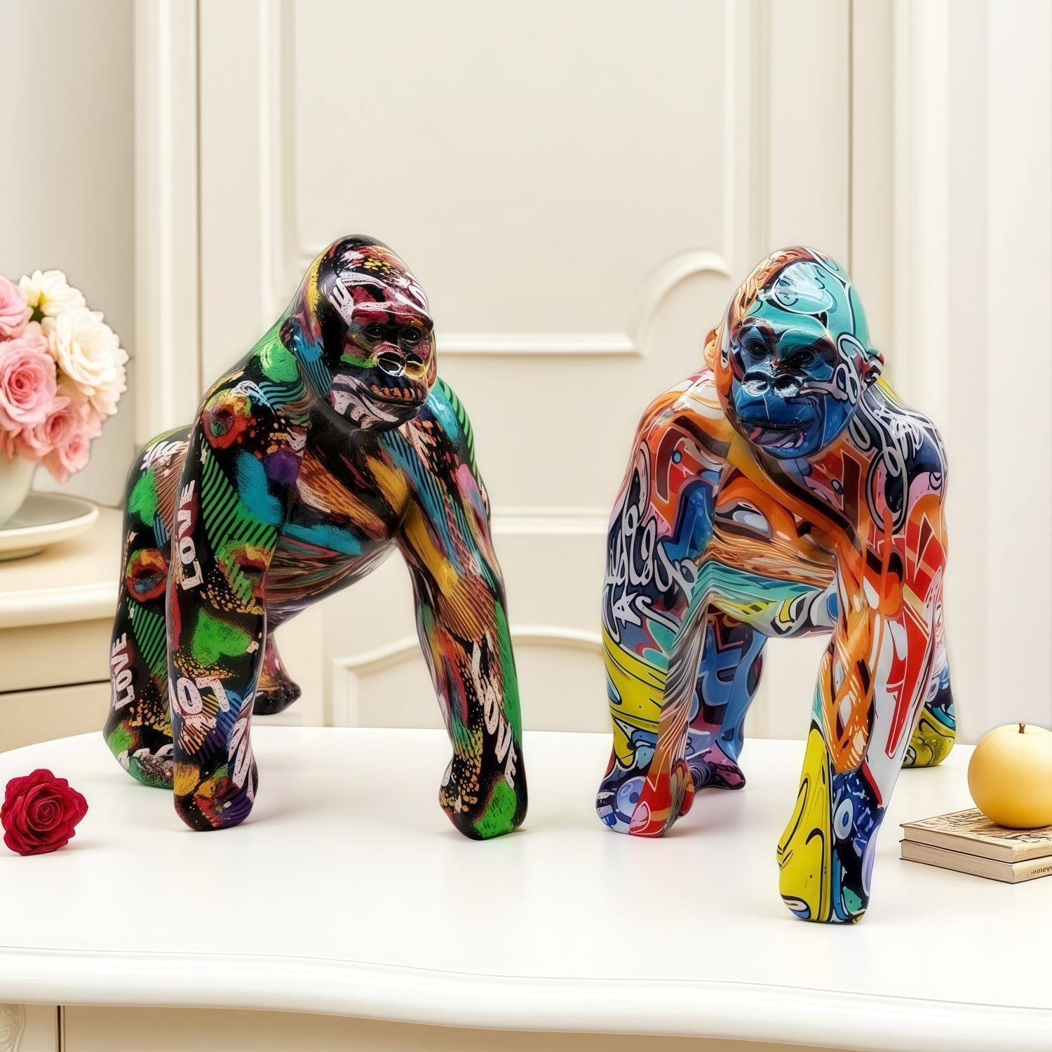 跨境欧美涂鸦猩猩树脂工艺品摆件家居客厅电视柜展厅桌面装饰礼物