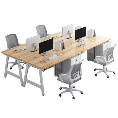 实木办公桌台式约简办工公室作台人桌椅景象艺术组合带文双件柜一