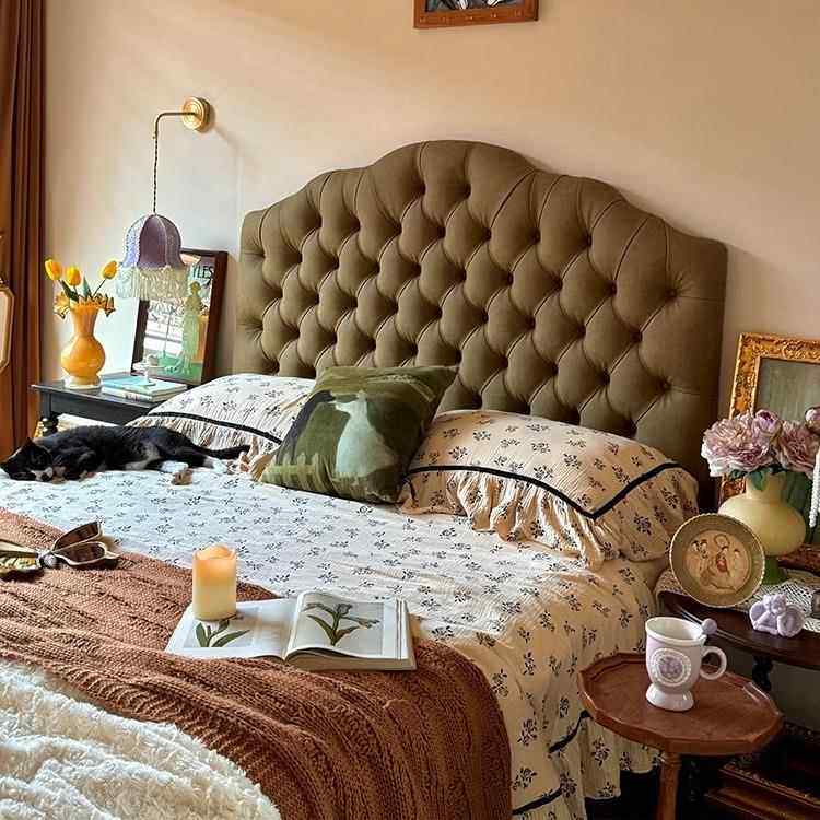 巴斯法式奶油风白色轻奢皮床意式极简双人主卧拉皮床中古风实木床