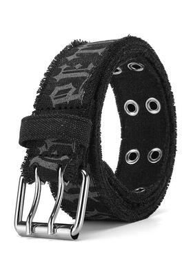1pc Denim Mens Belt Embossed Washed Belt Double Buckle