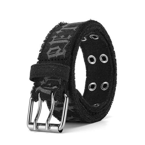 1Pc Denim MenS Belt Embossed Washed Belt Double Buckle
