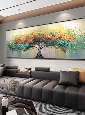 发财树手绘油画画客挂画大芬油村装饰大气沙发背景墙画厅TTP壁画