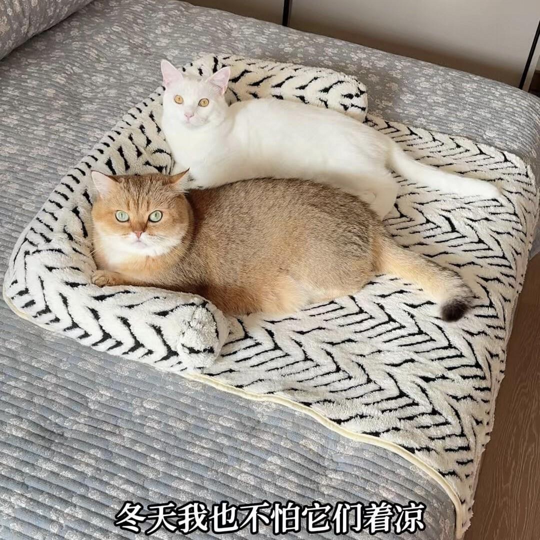 毛绒猫睡垫冬耐磨毛毯猫用沙发宠物垫窝带枕头可拆洗家用猫窝垫子