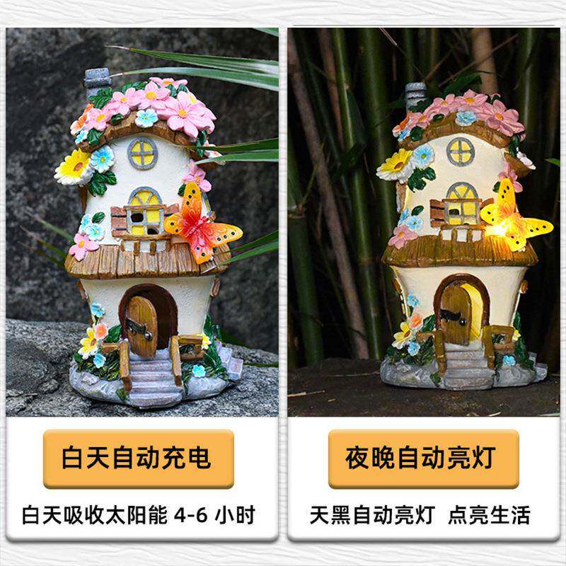 太阳摆能树脂小屋圣D诞户外庭院园装饰LE小4545夜灯童话氛围花创