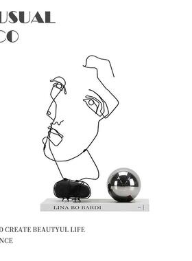 现代简约欧式轻奢黑色抽象人物摆件样板房售楼处书房客厅软装饰品