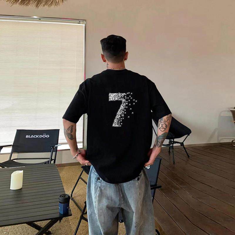 香港潮牌设计感飞机数字7短袖t恤男夏季潮流帅气重磅纯棉百搭上衣