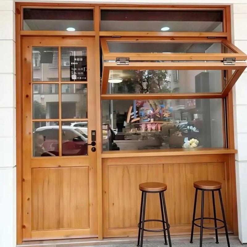 定制现代网红咖啡奶茶烘焙店铺上下左右折叠推拉窗户原实木玻璃门