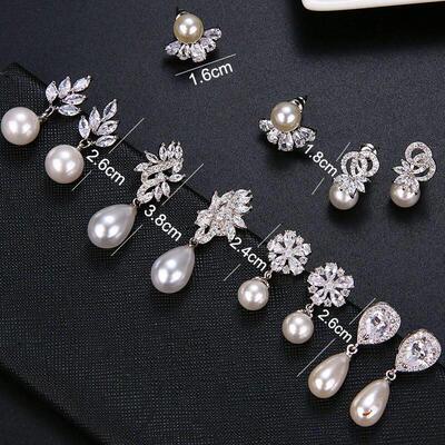 All Type Imitation Pearl Drop Earrings with Cubic Zirconia