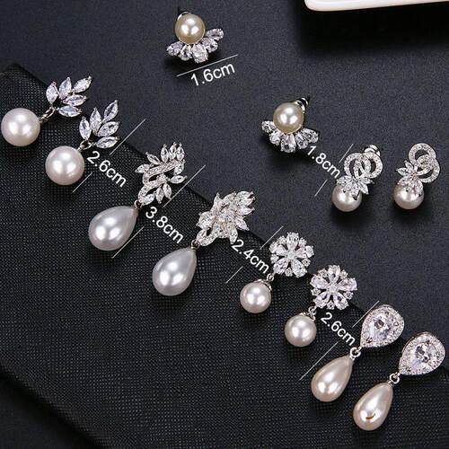 All Type Imitation Pearl Drop Earrings with Cubic Zirconia