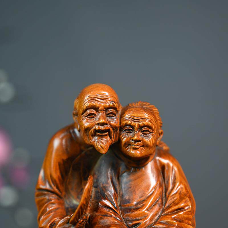小叶黄杨木仿古老夫老妻雕刻木质工艺品小摆件创艺家居装饰品送礼