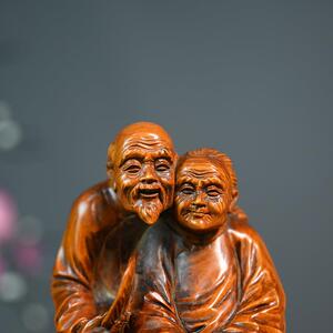 小叶黄杨木仿古老夫老妻雕刻木质工艺品小摆件创艺家居装饰品送礼