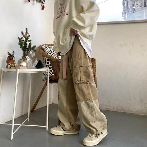Baggy Black Cargo Pants for Men Khaki Trousers Loose Casual