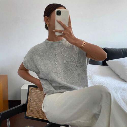 Women's Crew Neck Geometric Sweater Vest Casual Sleeveless