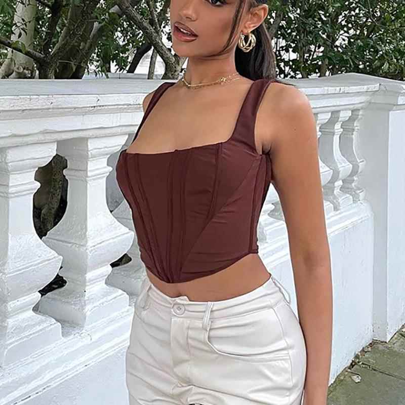 Women Tops Short Suspender Short Exposed Navel Neck Square