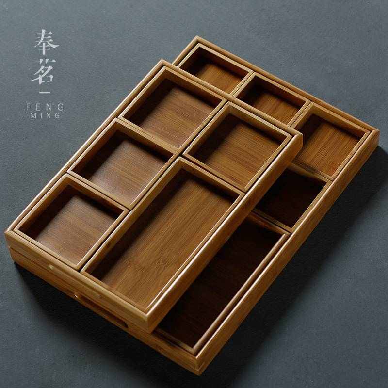 多格茶奉功夫茶具托盘茶道竹木配件竹制茶托盘 四方小托盘收纳盒