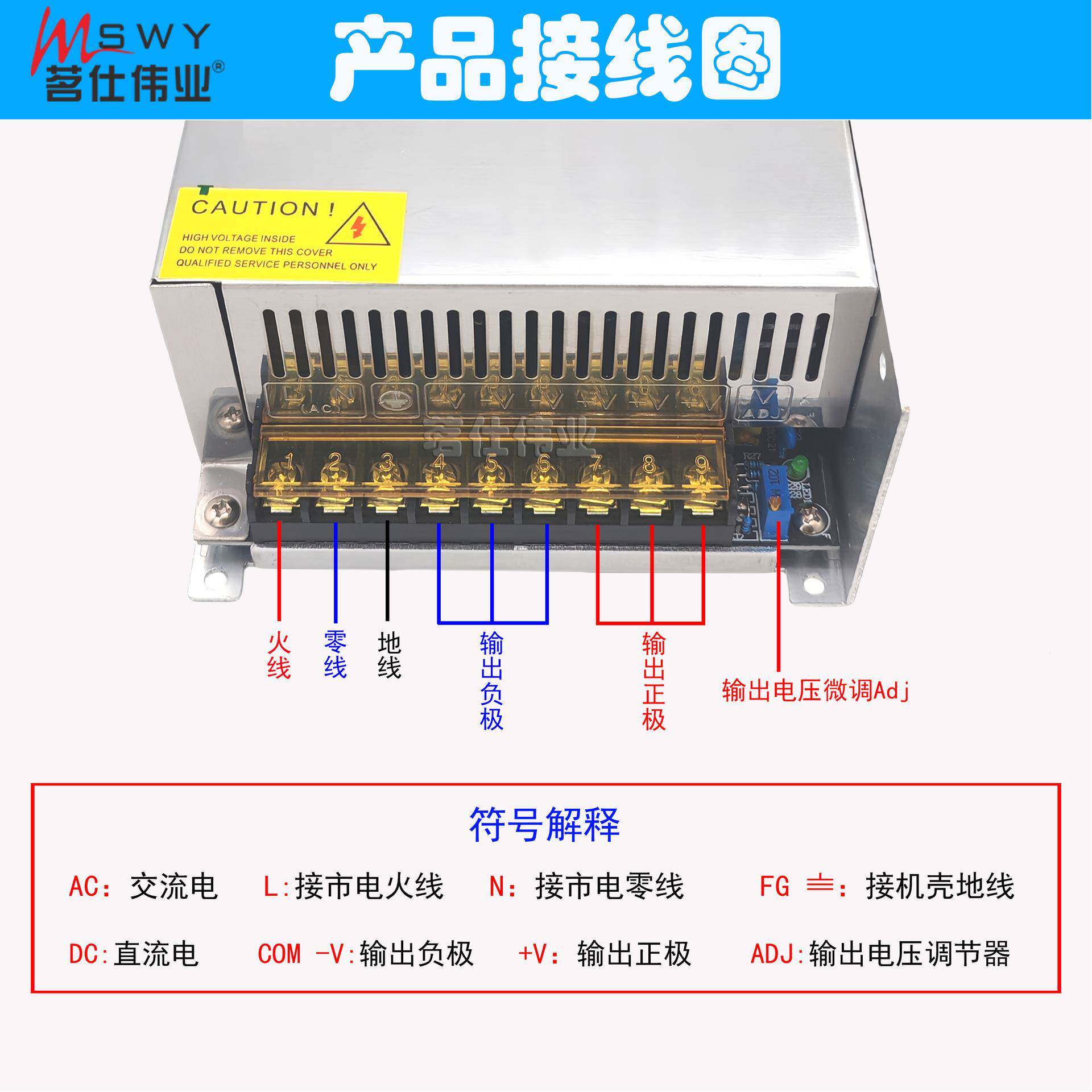 茗仕伟业12V1200W开关电源100A直流灯恒压电机马达设备S-1200-12