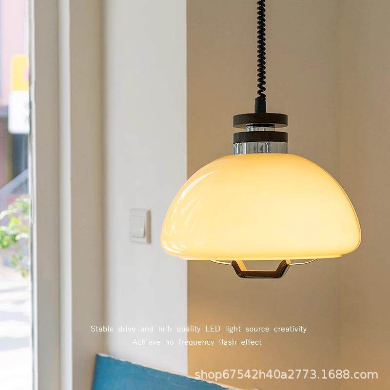 中古玻璃餐厅吊灯餐厅圆桌吧台灯复古实木可伸缩调节高度奶油风灯