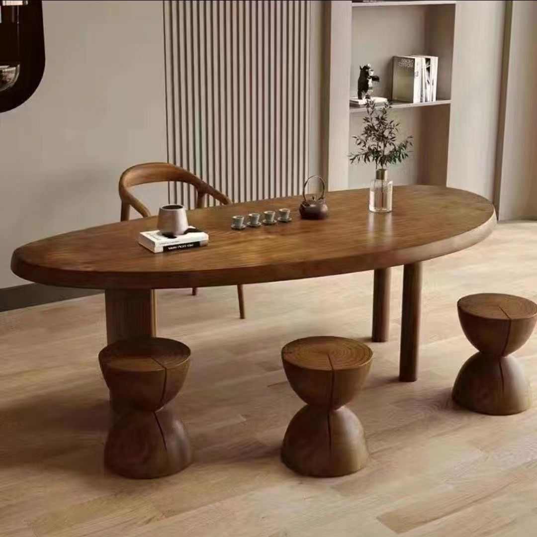 茶几网红组合大板椭圆创意客厅家用茶几阳台原木泡茶桌子鹅蛋桌