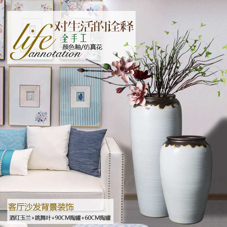 简欧白色景德镇手工陶瓷落地花瓶样板房酒店会所干支陶罐花器摆设