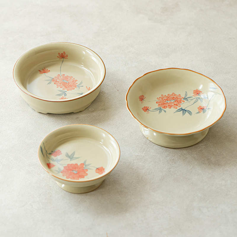 手绘汝窑壶承釉下彩芙蓉花果盘盖碗底托家用功夫茶具陶瓷干泡盘