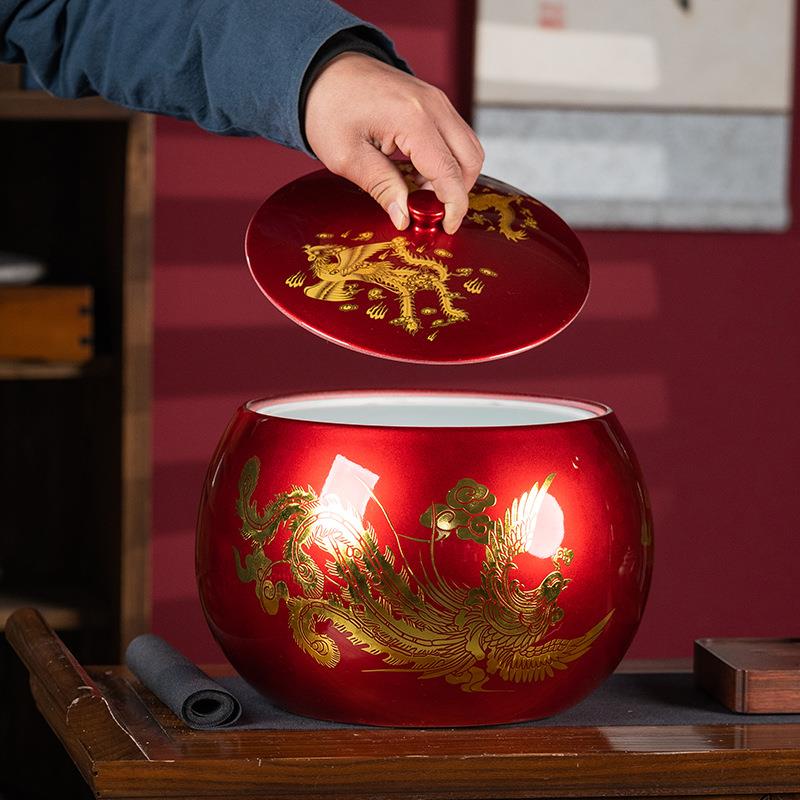 景德镇陶瓷龙凤聚宝盆米缸油缸面粉桶10斤防潮防虫家用密封储物罐