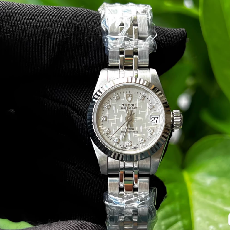 经典款9.8新 帝舵公主系列钢18K白金圈自动机械25MM钻石女表92414