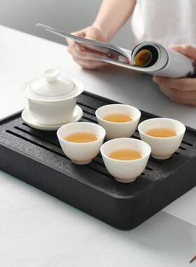 迷你简约家用小茶盘储水抽屉茶具实木托盘茶海乌金石茶台