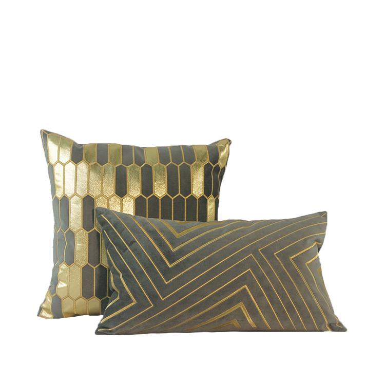 正品轻复奢绒布绣花古灰色金色抱枕靠垫沙房发啡店咖样板民宿软装