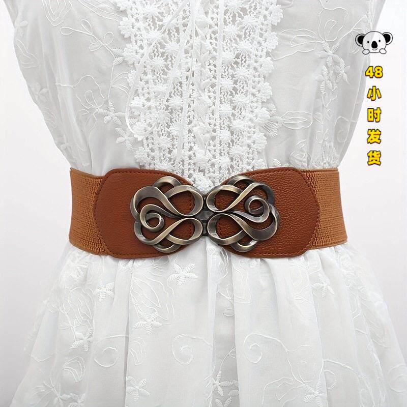 B 28449 Rose Buckle Wide Elastic Belt 玫瑰花对扣宽腰封