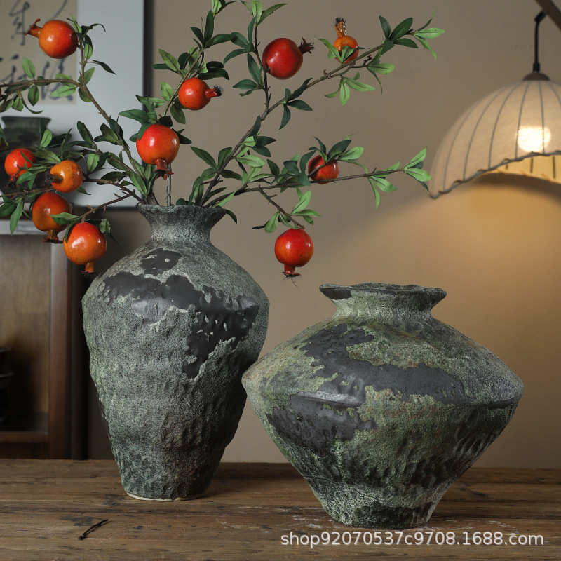 寂插花风陶瓷花瓶复禅意景德镇民侘粗宿陶罐酒店装饰品古旧摆件陶