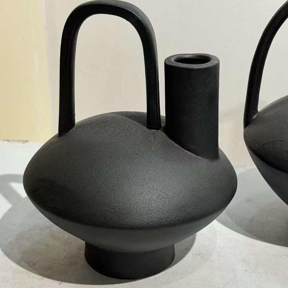 侘寂风复古干花花瓶软装设计师样板房创意插花装饰品黑色陶瓷摆件,家居饰品,花瓶,淘宝优惠券,粉丝福利购,淘宝优惠卷