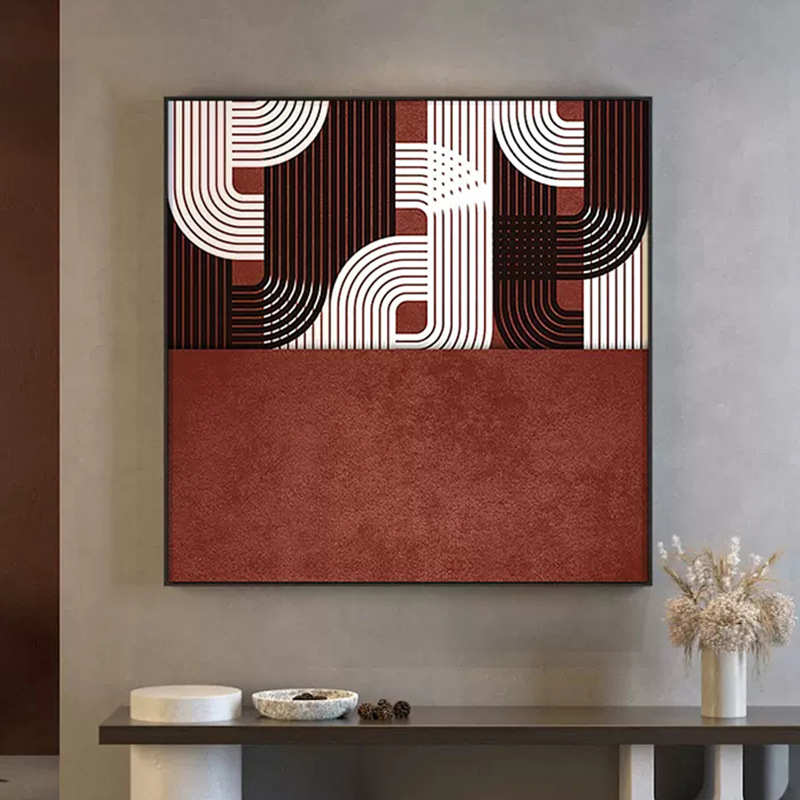 抽象线条艺术客厅装饰画红色色块玄关沙发背景墙方型挂画展厅壁画图片