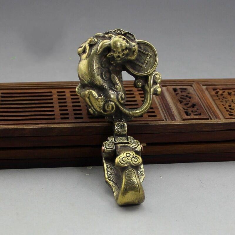 仿古古玩黄铜纯铜貔貅皮带扣钥匙扣挂饰男款招财瑞兽腰挂