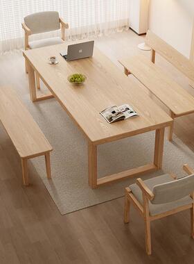北欧蜡实木书桌办公桌MS-L920#电脑桌家用作台客大厅白木纹板餐桌