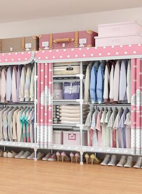 衣柜钢简易布衣柜管固加粗加加厚组单装双人租房布ZRZ艺衣柜全钢