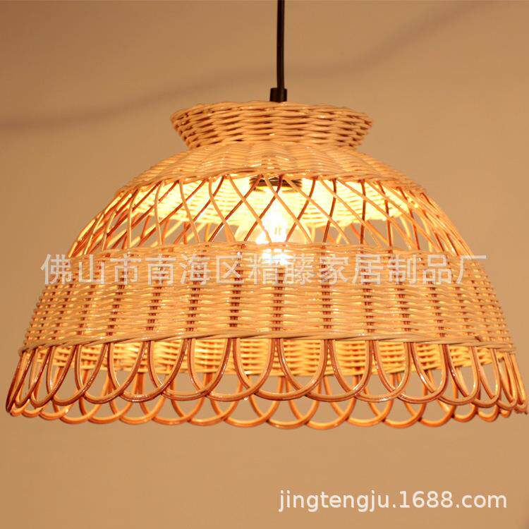 日式吊灯简约创意个性藤编田园茶室卧室客厅阳台餐厅圆形麻球灯具